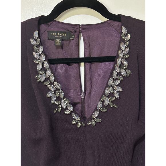 Ted Baker Nuada Cap Sleeve Deep Purple Jeweled Elegant Romper Size 4 US NWOT - Picture 3 of 15
